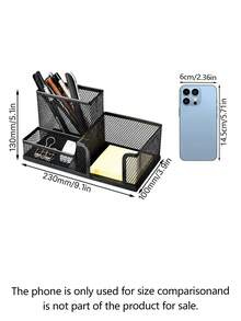 1pc Mesh Desk Organizer Multi Compartment Office Desktop Storage Holder For Pen Note Paper Stationery Home School Office Supplies - Black - View 3