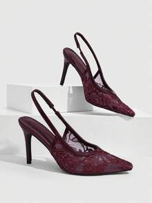 CUCCOO SZL Ladies Pointed Embroidered Gorgeous Elegant Dinner Party Wedding Heels - Burgundy sequins - View 1