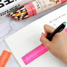 5pcspcs Random Color 30cm Plastic Ruler, Advertising Ruler With Straight Edge, Dual Bevel, Dual Scale, Clear And Vivid Markings, Rulers, Back To School - Multicolor - View 7