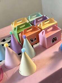12/1pc Macaron Rainbow Solid Color Handheld Horn Candy Box With Handle, Party Gift Paper Box, Birthday Party, Wedding And Anniversary Gift Box, Baking Cake Takeout Box, Holiday Candy, Cookie And Pastry Packaging Box - Multicolor - View 5