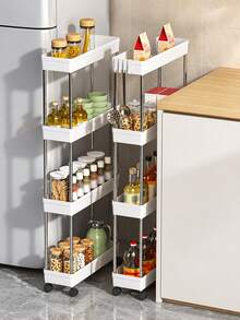 1PC Multifunctional White Narrow‑Gap Rolling Storage Cart, Hollow Drainage Multi‑Layer Ultra‑Thin Shelving Rack, Slender Mobile Cart, Narrow‑Gap Floor Storage Rack, Space‑Saving For Kitchen, Bathroom, Laundry Room - Multicolor - View 7