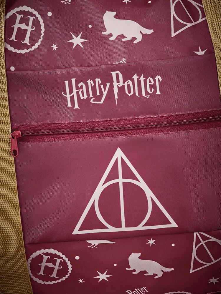 HARRY POTTER X SHEIN Print Foldable Large Travel Tote Bag, Front Zip Pocket. Foldable Design For Trips, Gym And Daily Luggage Storage - reddish brown - View 6