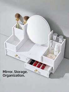 1PC Oval Mirror Vanity Cosmetic Storage Box With Double Drawers, Makeup Organizer, Must-Have Dressing Table Accessory - Double-draw Oval - View 9