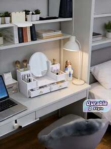 1PC Oval Mirror Vanity Cosmetic Storage Box With Double Drawers, Makeup Organizer, Must-Have Dressing Table Accessory - Double-draw Oval - View 1