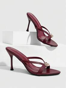 CUCCOO SZL Burgundy, Open-Toed High-Heeled Sandals, Temperament Royal Sister Style, Fine Heel With Women's Shoes - Burgundy - View 1
