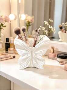 Embossed Butterfly Makeup Brush Holder, Pearlescent Glazed Desktop Cosmetic Pen Organizer, Vanity Decorative Storage & Flower Vase, Multi‑Color Option - Multicolor - View 12