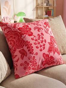 SHEIN 1 Piece, Retro Red Pink Tone European Floral Double-Sided Printed Pillow Cover, Living Room Balcony, Courtyard Bench, Homestay Decoration By Pillowcase - Multicolor - View 10