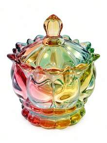 Cirelle Iridescent Rainbow Gradient Glass Jar With Knob Lid Sealed Storage Canister, Dust Proof Container For Candy Snacks Jewelry Trinkets, Multi Purpose Decor Organizer For Kitchen Bedroom Vanity, Ideal Holiday Gift - Multicolor - View 12