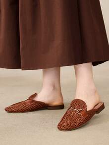 MOTF BUCKLE SIMPLE AND GENEROUS FASHION VERSATILE LEISURE WORKPLACE COMMUTE EMPTY WOMEN FLAT SHOES FALL SHOES - Brown, - View 2