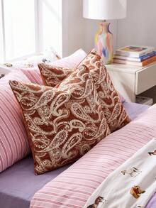 SHEIN One Piece (No Filler) Paisley Pattern Pillow Cover, Caramel Color Fashionable Retro Luxury Jacquard Chenille Cushion Cover, Suitable For Daily Home, Sofa, Bed Bedroom, Decorative Pillowcase, Universal In Spring, Summer, Autumn And Winter - Rust - View 10