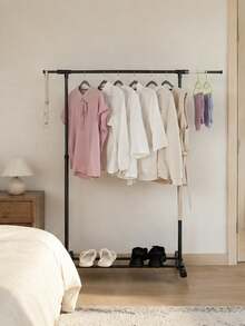 1pc Freestanding Clothes Drying Rack, Simple Balcony Laundry Hanger, Bedroom Storage Clothes Hanging Rod, Indoor Garment Rack - Black - View 12
