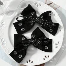ROMWE Goth 2 Multi-Specification Y2k Dark Wind Black Air Eye Star Rivet Polka Dot Double-Layer Handmade Bow DIY Hairpin Duck Bill Clip, Combination Set - Black-53 - View 4