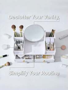 1PC Oval Mirror Vanity Cosmetic Storage Box With Double Drawers, Makeup Organizer, Must-Have Dressing Table Accessory - Double-draw Oval - View 7