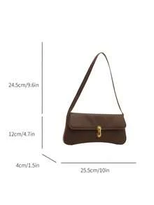 SIENNITY New Retro Fashion Solid‑Color Baguette Bag,Hardware Lock Clasp,Flap Opening,Lightweight & Minimalist,Small‑Capacity Shoulder Underarm Bag - Coffee - View 8