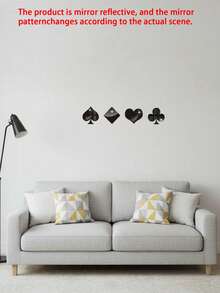 1pc Black Popular Poker Card Mirror Wall Sticker, Living Room, Bedroom Decoration, Sofa, TV Background Wall Decoration, Three-Dimensional Wall Sticker - one-size - View 6