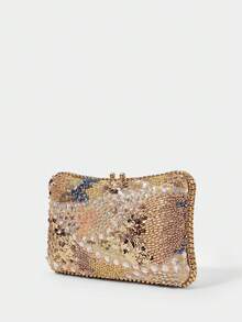 SHECARRY Ladies Elegant Beaded Gold Dinner Bag, Exquisite Simple Box Clutch Bag, For Parties, Festivals, Banquets, Weddings, Dress Matching - Gold - View 3