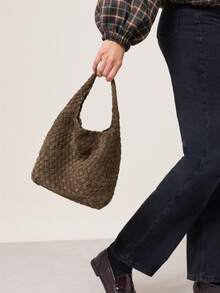 Nöista Dark Green Microfiber Shoulder Bag With A Chunky Textured Finish, Short Handle, And Soft, Rounded Silhouette. - Army Green - View 7