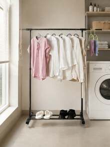 1pc Freestanding Clothes Drying Rack, Simple Balcony Laundry Hanger, Bedroom Storage Clothes Hanging Rod, Indoor Garment Rack - Black - View 11