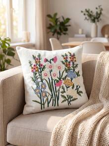 1 Piece, Ins Wind Fresh Flower Embroidered Pillowcase, Sofa Cushion Cover Decorative Pillowcase, Chenille Material, Embroidery Process, Very Suitable For Bedrooms, Sofas, Beds - Multicolor - View 3