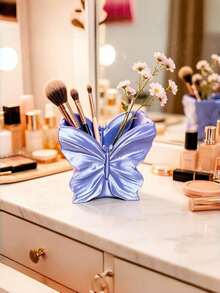 Embossed Butterfly Makeup Brush Holder, Pearlescent Glazed Desktop Cosmetic Pen Organizer, Vanity Decorative Storage & Flower Vase, Multi‑Color Option - Multicolor - View 13
