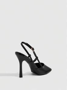CUCCOO SZL 9.8CM 女款尖頭高跟鞋 附扣環 PU 亮面黑色 性感時尚 百搭 日常通勤 派對約會穿搭 女款高跟鞋 - 黑色 - 查看 4