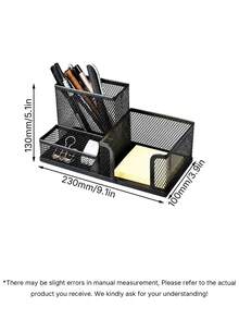 1pc Mesh Desk Organizer Multi Compartment Office Desktop Storage Holder For Pen Note Paper Stationery Home School Office Supplies - Black - View 4