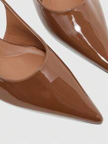 CUCCOO BIZCHIC Women's Shoes Glossy Pointed Heel Medium Heel Empty Buckle Light Luxury High Heels Commuter Banquet Shoes - Brown - View 8
