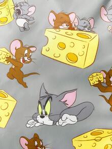 TOM & JERRY X SHEIN 印花可折疊大容量旅行托特包，前置拉鍊口袋，適合旅行、健身與日常行李收納 - 黃灰色 - 查看 5