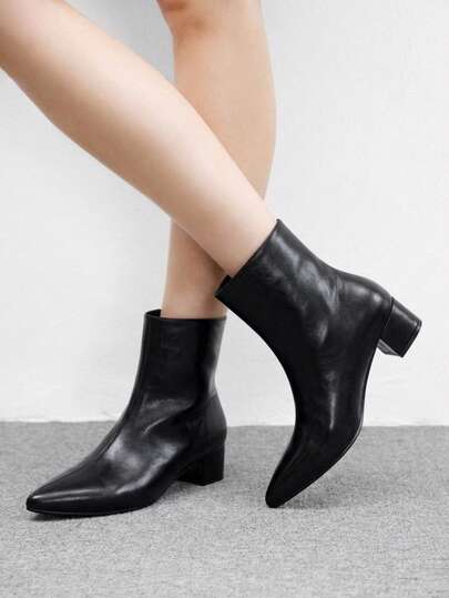 Daringsoles Soft Leather Square Toe Thick Heel Ankle Boots, Versatile And Thin Boots In Autumn And Winter, Black Medium Boots With Commuting Elegant Fall Shoes