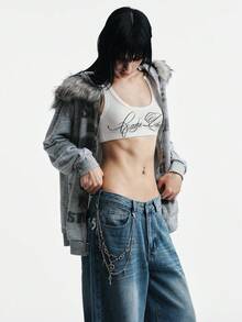 MortiRose 1pc Gothic Double Layer Heart Eye Cross Pendant Pants Chain, Vintage Silver Punk Streetwear Waist Chain - Multicolor - View 3