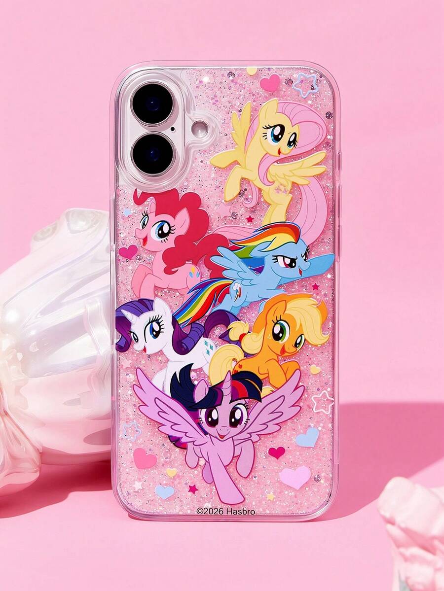 My Little Pony X SHEIN Casing Ponsel Epoxy Berkilau Merah Muda dengan Motif Kartun, Perlindungan Anti Jatuh untuk iPhone Seri 11-17 - MultiWarna - View 1