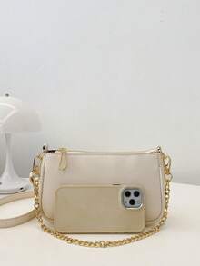 SIENNITY Textured Leather, Cream White,Essentials Storage, Zipper Closure, Simple Elegant Style, Hobo Bag, Ladies Casual Outing, Popular Underarm Handbag - White - View 4