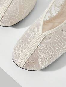 MOTF NEW BEIGE MESH FLOWER SQUARE TOE COMFORTABLE, SOFT AND SIMPLE COMMUTER WOMEN'S FLAT SHOES - Beige 1 - View 5