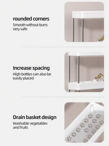 1PC Multifunctional White Narrow‑Gap Rolling Storage Cart, Hollow Drainage Multi‑Layer Ultra‑Thin Shelving Rack, Slender Mobile Cart, Narrow‑Gap Floor Storage Rack, Space‑Saving For Kitchen, Bathroom, Laundry Room - Multicolor - View 5