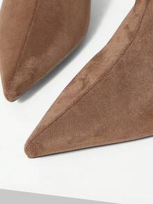 Mnmlis Atmosphere Coffee-Colored High-Heeled Suede Pointed Piled Boots, Lazy In Autumn And Winter, High-End Temperament, Fine-Heeled Medium Boots - Khaki - View 3