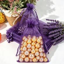 10入多色抽繩歐根紗禮品袋，透明禮品包裝袋，多種尺寸，適用於珠寶、糖果、文具，婚禮、生日、萬聖節、聖誕節、派對、週年紀念、水果收納 - 淺紫 - 查看 1
