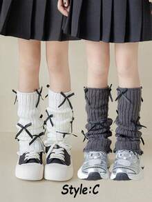 SHEIN 2 Pairs Of Girls Bow Socks Stacking Socks Lady Versatile - Multicolor - View 13