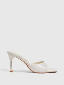 CUCCOO SZL Women Shoes Simple Commuter Elegant Versatile Daily Dating Workplace Out On The Street Summer Comfort Solid Color Square Toe Open-Toed Heel One-W - White - View 3