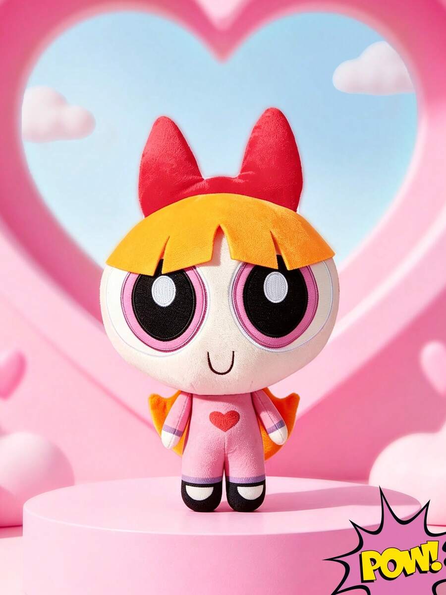 THE POWERPUFF GIRLS X SHEIN 1件卡通毛絨娃娃,採用柔軟材質搭配精緻刺繡,可放置於沙發或車內裝飾,適合作為禮物 - 紅色 - 查看 1