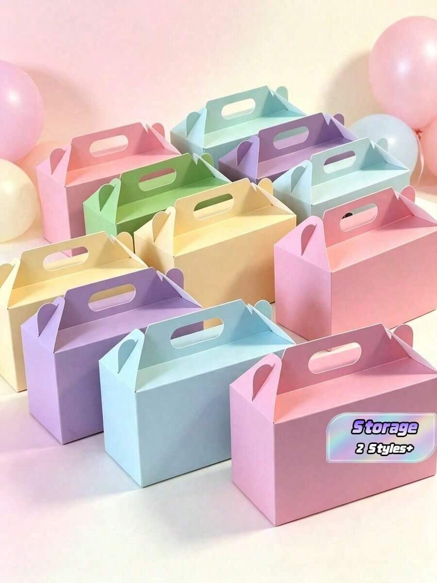 12/1pc Macaron Rainbow Solid Color Handheld Horn Candy Box With Handle, Party Gift Paper Box, Birthday Party, Wedding And Anniversary Gift Box, Baking Cake Takeout Box, Holiday Candy, Cookie And Pastry Packaging Box - Multicolor - View 1