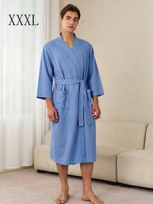 SHEIN 1pc Waffle Bathrobe, Moisture-Wicking Quick-Dry Unisex Sleepwear, Spring/Summer Bathrobe For Homestay, Hotel, SPA, Loose Fit, Multiple Colors, Minimalist Design, Bathroom & Home Essentials Back To School - Multicolor - View 33