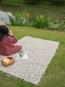 Bubaba 1pc Multicolor Floral Printed Picnic Blanket, Outdoor Portable Foldable Rug Suitable For Beach, Camping, Hiking, Travel, Family Concerts - Multicolor - View 3