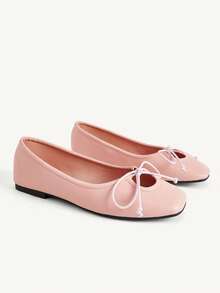 CUCCOO CHICEST Pink Satin Ballet Flats For Women, Square Toe, Low Vamp Bow, Soft Sole Shoes - Pink - View 2