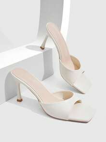 CUCCOO SZL Women Shoes Simple Commuter Elegant Versatile Daily Dating Workplace Out On The Street Summer Comfort Solid Color Square Toe Open-Toed Heel One-W - White - View 2