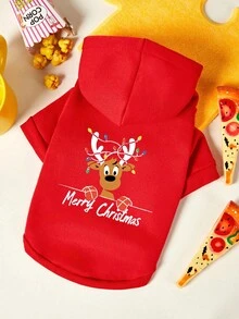 PETSIN 1pc Christmas Pet Sweatshirt With Hat .Comfortable, Breathable, Anti Hair Shedding Pet Clothing - Multicolor - View 4