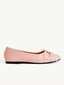 CUCCOO CHICEST Pink Satin Ballet Flats For Women, Square Toe, Low Vamp Bow, Soft Sole Shoes - Pink - View 5