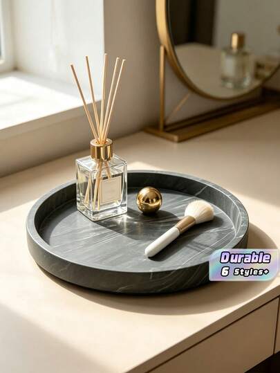 Dresser Tray, Silicone Round Tray, Decorative Storage Organizer Rack, Suitable For Bathrooms, Toilet Tanks, Bedrooms And Kitchen Countertops. It Can Store Jewelry, Candles, Lotion Bottles, Cosmetics And More, Marble‑White