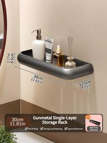 No‑Drill Wall‑Mount Bathroom Storage Shelf, Gunmetal Gray/Cream White High‑Appearance Organizer Rack For Vanity, Washroom And Restroom - Multicolor - View 14