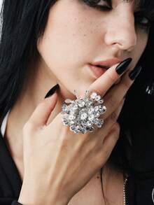 MortiRose Nhẫn hở ngọt ngào hình hoa hồng đính sequin thủ công màu bạc - Bạc - Xem 1