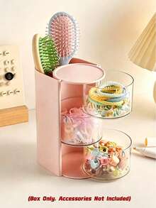 1 Pc,Beige/Pink, Two Layers/Three Layers,Multi-Layer Rotating Hair Accessory Storage Box, Transparent Dust-Proof Organizer For Hair Clips, Headbands & Hair Ties, Multifunctional Cosmetic & Pencil Container (Box Only, Accessories Not Included) - Multicolor - View 3